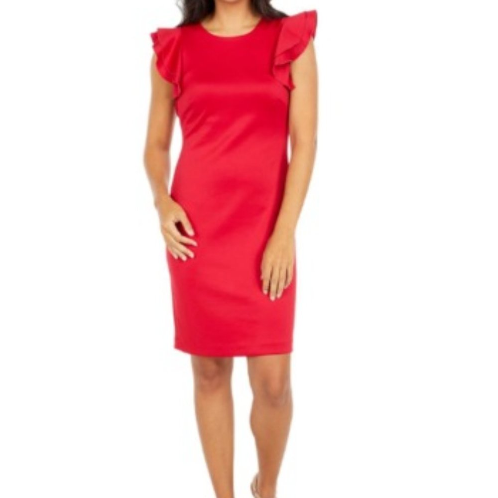 Tommy Hilfiger Scuba Flutter Sleeve Sheath Dress Scarlet Size 10
